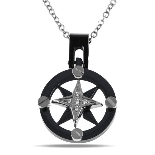 Collana uomo rosa dei venti nera Acciaio