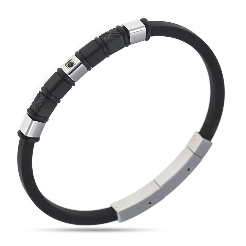 Bracciale uomo caucciu centrale in Argento 925