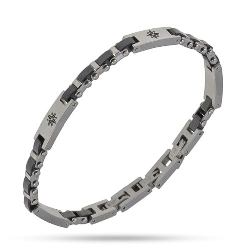 Bracciale uomo ceramica con piastre rosa venti in Argento 925
