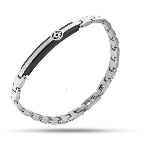 Bracciale uomo targa nera rosa venti in Argento 925