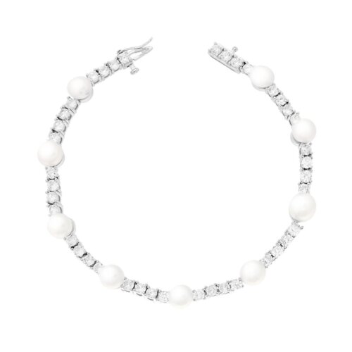Bracciale tennis e perle in arg 925%