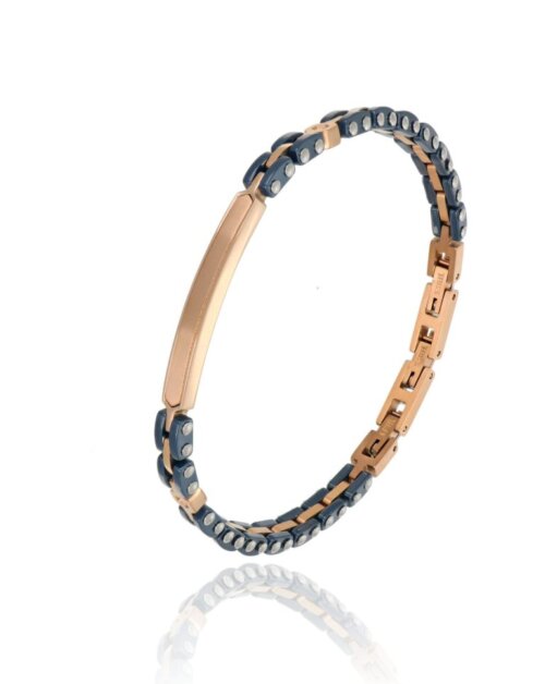 bracciale uomo targa e ceramica in acciaio rose'