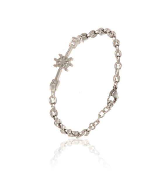 bracciale uomo maglia marina con timone acciaio