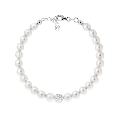 Bracciale perle 6mm con sfera pavè in arg 925%
