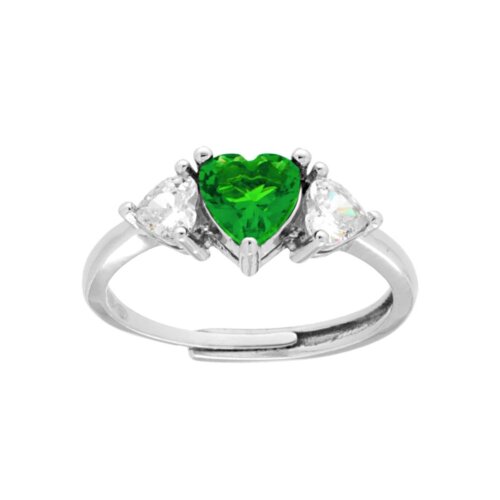 Anello cuore 3 zirconi in arg 925% regolabile