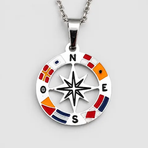 Collana Rosa dei Venti fantasia bandiere in Argento 925