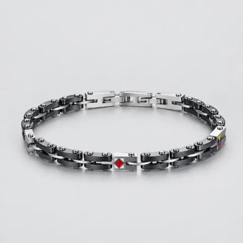 Bracciale uomo ceramica e bandiere in acciaio inox