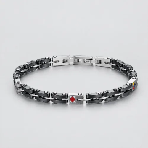 Bracciale uomo ceramica e bandiere in acciaio inox