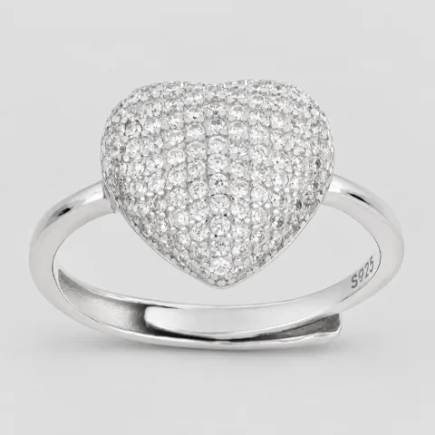 Anello cuore 18mm zirconi in argento 925 regolabile
