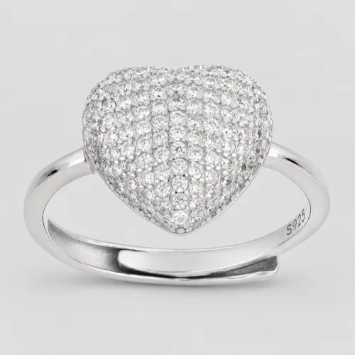 Anello cuore 18mm zirconi in argento 925 regolabile