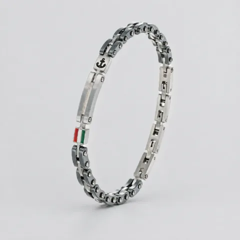 Bracciale uomo con bandiera italy ceramica in acciaio inox