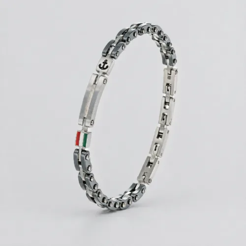 Bracciale uomo con bandiera italy ceramica in acciaio inox