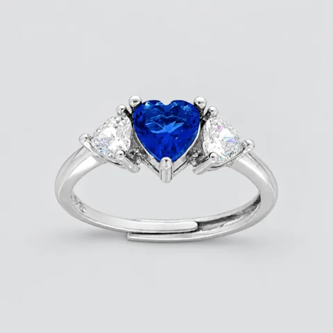 Anello cuore 3 zirconi in argento 925 regolabile – Zaffiro
