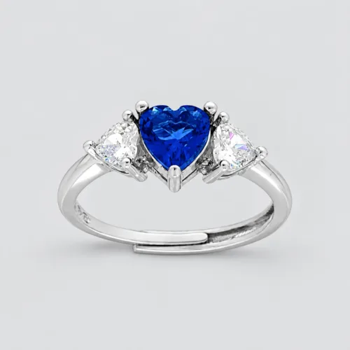 Anello cuore 3 zirconi in argento 925 regolabile – Zaffiro