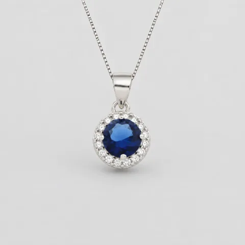 Collana pietra tonda zirconi in argento 925 – Zaffiro