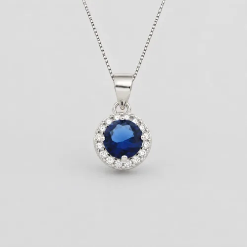 Collana pietra tonda zirconi in argento 925 – Zaffiro
