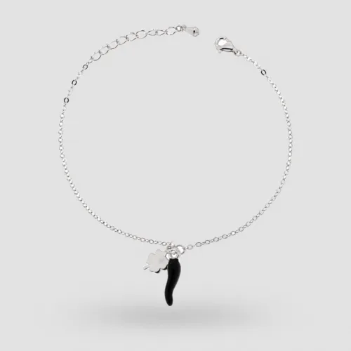 Bracciale corno smalto +quadrifoglio in argento 925 – Nero