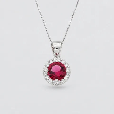 Collana pietra tonda zirconi in argento 925 – Rubino