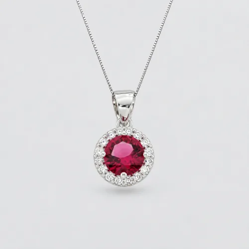 Collana pietra tonda zirconi in argento 925 – Rubino