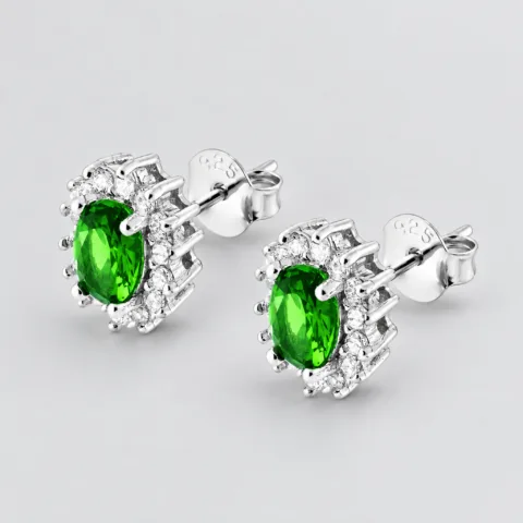 Orecchini pietra ovale zirconi in argento 925 – Smeraldo