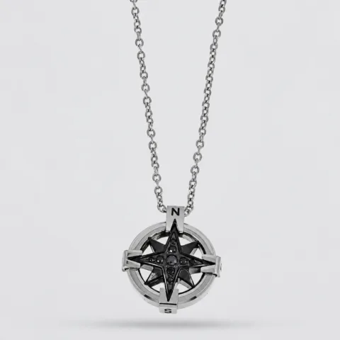 Collana uomo in acciaio inox rosa dei venti nera grande