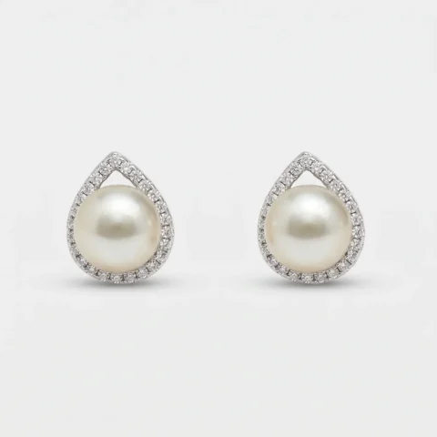 Orecchino perla zirconi goccia in argento 925