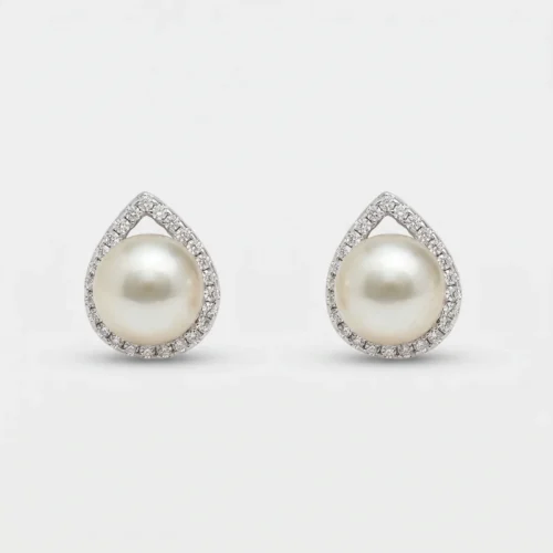 Orecchino perla zirconi goccia in argento 925