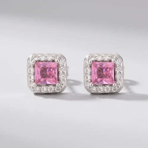 Orecchino quadrato zirconi in argento 925 – Rosa