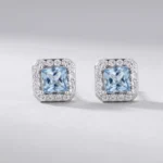 Orecchino quadrato zirconi in argento 925 – Acquamarina