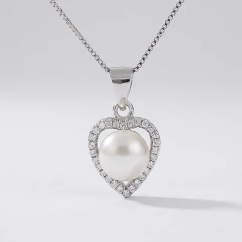 Pendente perla cuore zirconi in argento 925