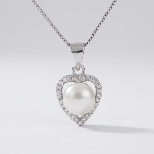 Pendente perla cuore zirconi in argento 925