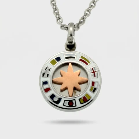 Collana uomo rosa venti e bandiere smalto Acciaio
