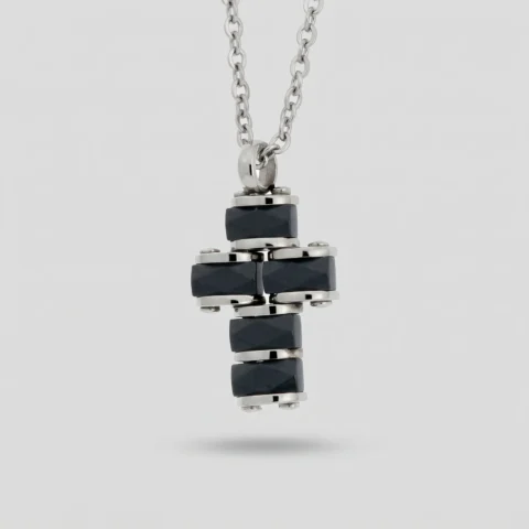 Pendente uomo croce ceramica in acciaio inox