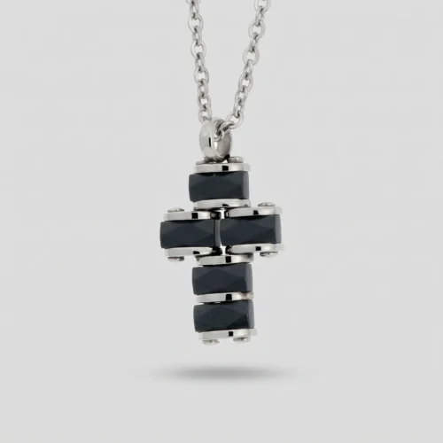 Pendente uomo croce ceramica in acciaio inox
